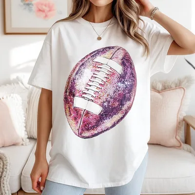 Pink Football Graphic Printed T-Shirt Game Day Football Mama T-Shirt Football Season Fan Girl  Top