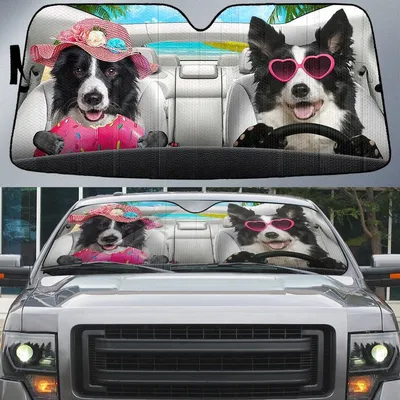 Border Collie-Dog Summer Vacation Couple Car Sun Shade Cover Auto Windshield