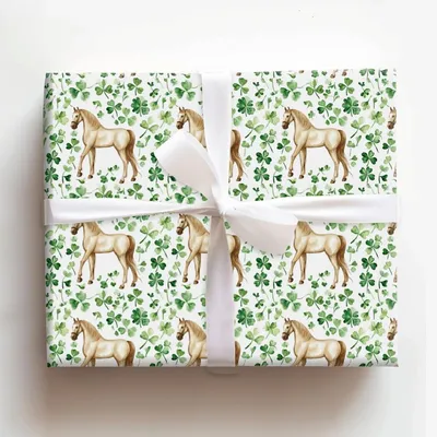 Shamrocks with the Arabian - Gift Wrap for Christmas, Holidays Wrapping Paper, Christmas Wrapping Paper
