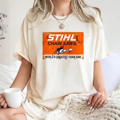Stihl Sand Color Chain Saws T-Shirt Vintage Graphic T-Shirt For Chainsaw Lovers Classic Outdoor Workwear Style Perfect Gift