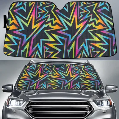 Bright Colorful Neon Graffiti Geomectric Pattern Black Car Sun Shades Cover Auto Windshield PrintSyde