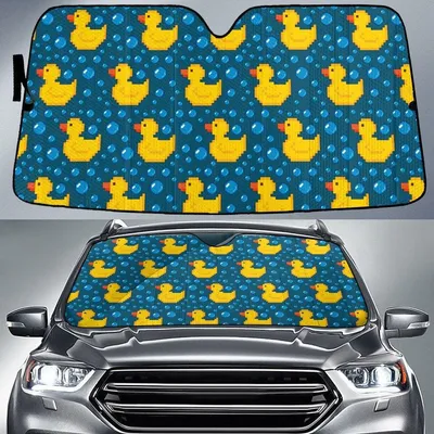 Yellow Mature Ducky And Bubble Gaming Style Blue Theme Car Sun Shades Cover Auto Windshield PrintSyde