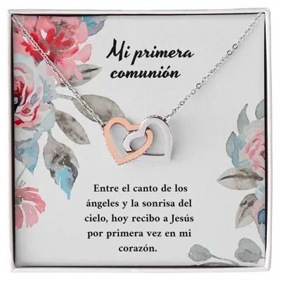 Mi Primera Comunión Entre El Canto De Los Ángeles Y La Sonrisa Del Cielo Interlocking Hearts Necklace