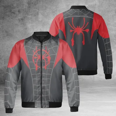 Miles Morales Windproof Bomber Jacket, Spider-Man Web Pattern Art, Into The Spider-Verse Cosplay Gift Bomber Jacket