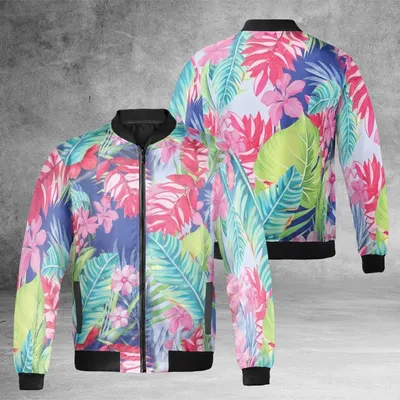 Neon Tropical Windproof Bomber Jacket, Fuchsia Pink Floral Pattern, Hawaiian Island Streetwear Gift Bomber Jacket