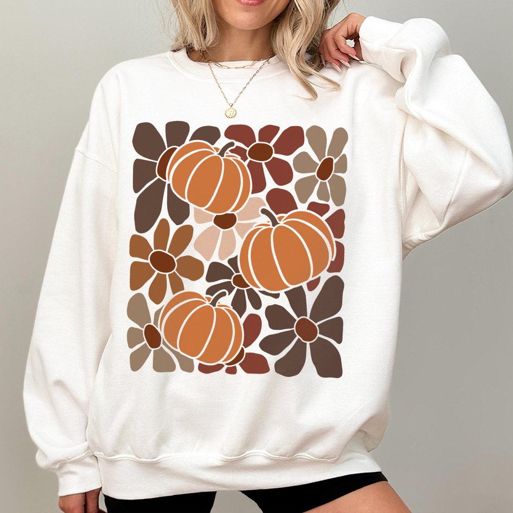 Boho Floral Fall Pumpkin Season Sweatshirt Fall Pumpkin Thanksgiving Autumn Vibes Sweatshirt Thanksgiving Gifts