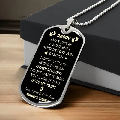 Bump Message Dog Tag - The Best Gift Ever For Daddy-To-Be - Army Tag Necklace, Dog Tag