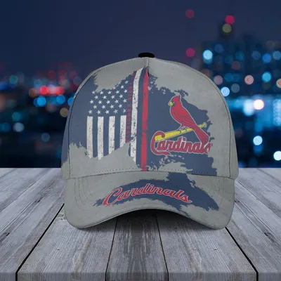 St. Louis Cardinals Baseball Cap Distressed Map Print  Thin Red Line Us Flag Fan Gear Navy Baseball Cap