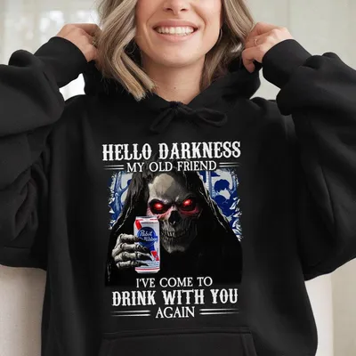 Hello Darkness My Old Friend Past Blue Ribbon Hoodie, Funny Beer Graphic, Perfect For Men & Women, Bbqs, Tailgates & Chill Nights