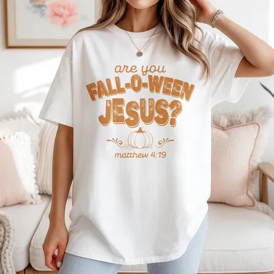 Are You Fall O Ween Jesus T-Shirt With Pumpkin Design And Matthew 4 19 Christian Halloween Graphic