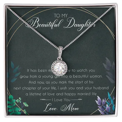 To My Beautiful Daughter Forever Love Necklace Birthday Message Card Gift From Mom, For Daughter, From Mom, Mom And Daughter Gift, Valentine's, Mother's Day, Mom Daughter Necklace, Daughter Birthday Gift, Daughter Graduation Gift, Love Pendant Necklace