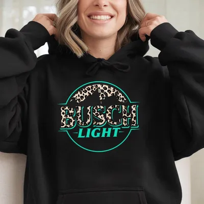 Leopard Logo Unisex Hoodie,Classic Top For Men And Women,Casual Daily Wear With Busch Light Design