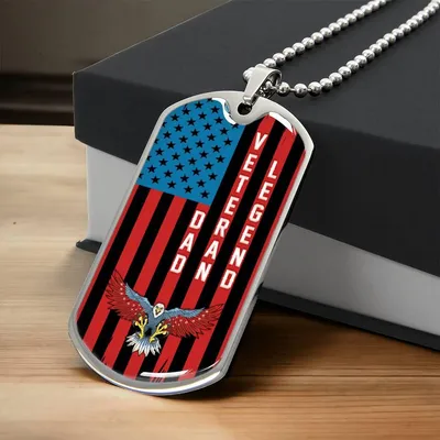 Dad Veteran Legend American Patriotic Father's Day Dog Tag Pendant With Military Ball Chain - Army Tag Necklace, Dog Tag