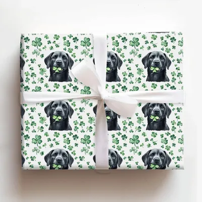Lucky Black Lab - Gift Wrap for Christmas, Holidays Wrapping Paper, Christmas Wrapping Paper