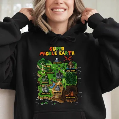 Lotr Super Middle Earth Hoodie  Funny Cute Map Design Perfect Gift For Lord Of The Rings Fans
