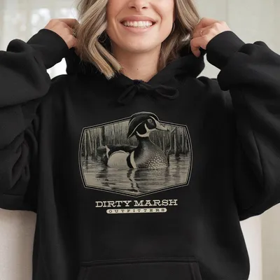 Dirty Marsh Wood Duck Hoodie – Hand Drawn Duck Illustration Hoodie In Tan,Classic Wildlife Inspired Outdoor Hoodie For Men, Nature Lovers & Waterfowl Enthusiasts Casual