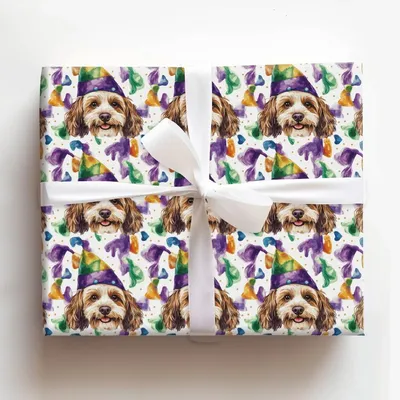 Mardi Gras Cavapoo - Gift Wrap for Christmas, Holidays Wrapping Paper, Christmas Wrapping Paper
