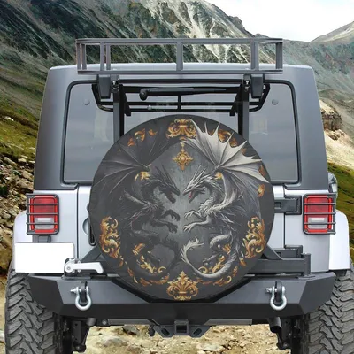 Dragon Couple Spare Tire Cover, Romantic Fantasy Dragon Design, Waterproof Uv Protection Wheel Cover, Durable All-Weather Tire Protector, Universal Fit Spare Tire Cover