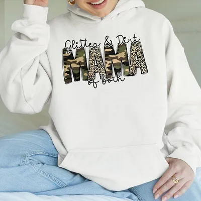 Camo Mama Hoodie, Mama Of Both Camo & Leopard Pattern Hoodie, Funny Mom Gift, Vintage Graphic Hoodie