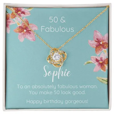 Personalized 50 & Fabulous Woman Love Knot Necklace