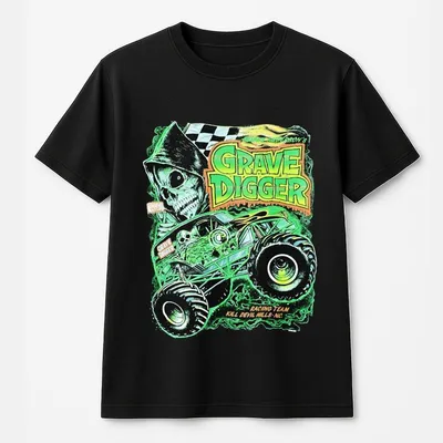 Vintage Dennis Andersona Grave Digger Monster Truck T-Shirt Retro Racing Graphic T-Shirt Unisex Casual T-Shirt