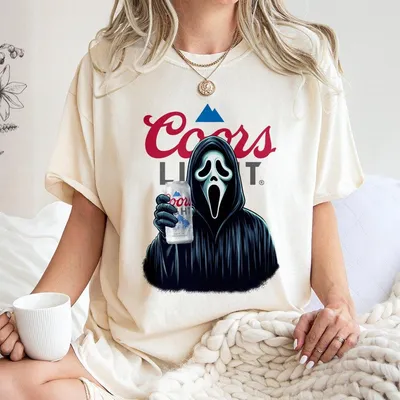 Coors Light Ghostface Halloween T-Shirt, Funny Horror Movie Graphic T-Shirt For Men And Women, Enjoy A Beer With Ghostface This Halloween