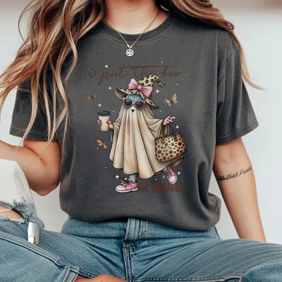 I Put The Boo In Boujee T-Shirt Trendy Halloween Unisex Graphic T-Shirt Boo Ghost Spooky Season T-Shirt Perfect Gifts For Hall