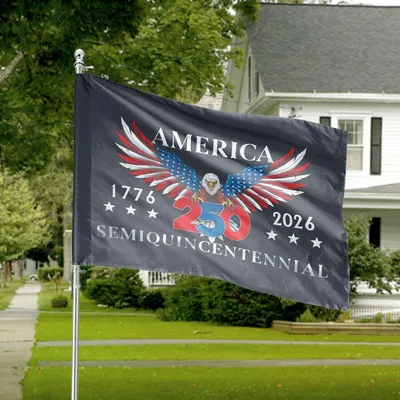 American House Flag 250th Anniversary Semiquincentennial Eagle Patriotic Grommet, Gift For Special Day Horizontal House Flag