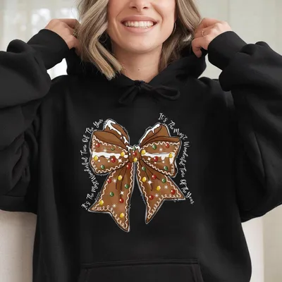 Gingerbread Coquette It'S The Most Wonderful Time Of The Year Hoodie, Gingerbread Bow Hoodie, Cookies Christmas Hoodie