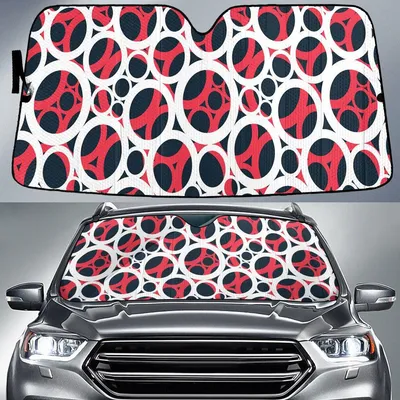 Stylized Circles In All Sizes Red And White Theme Car Sun Shades Cover Auto Windshield PrintSyde