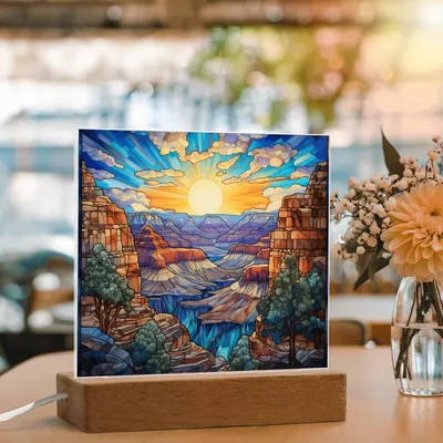 Grand Canyon Faux Stained Glass For Traveler Decoration Gift - Acrylic Square Plaque