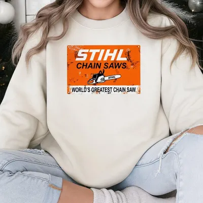Stihl Sand Color Chain Saws Sweatshirt Vintage Graphic Sweatshirt For Chainsaw Lovers Classic Outdoor Workwear Style Perfect Gift
