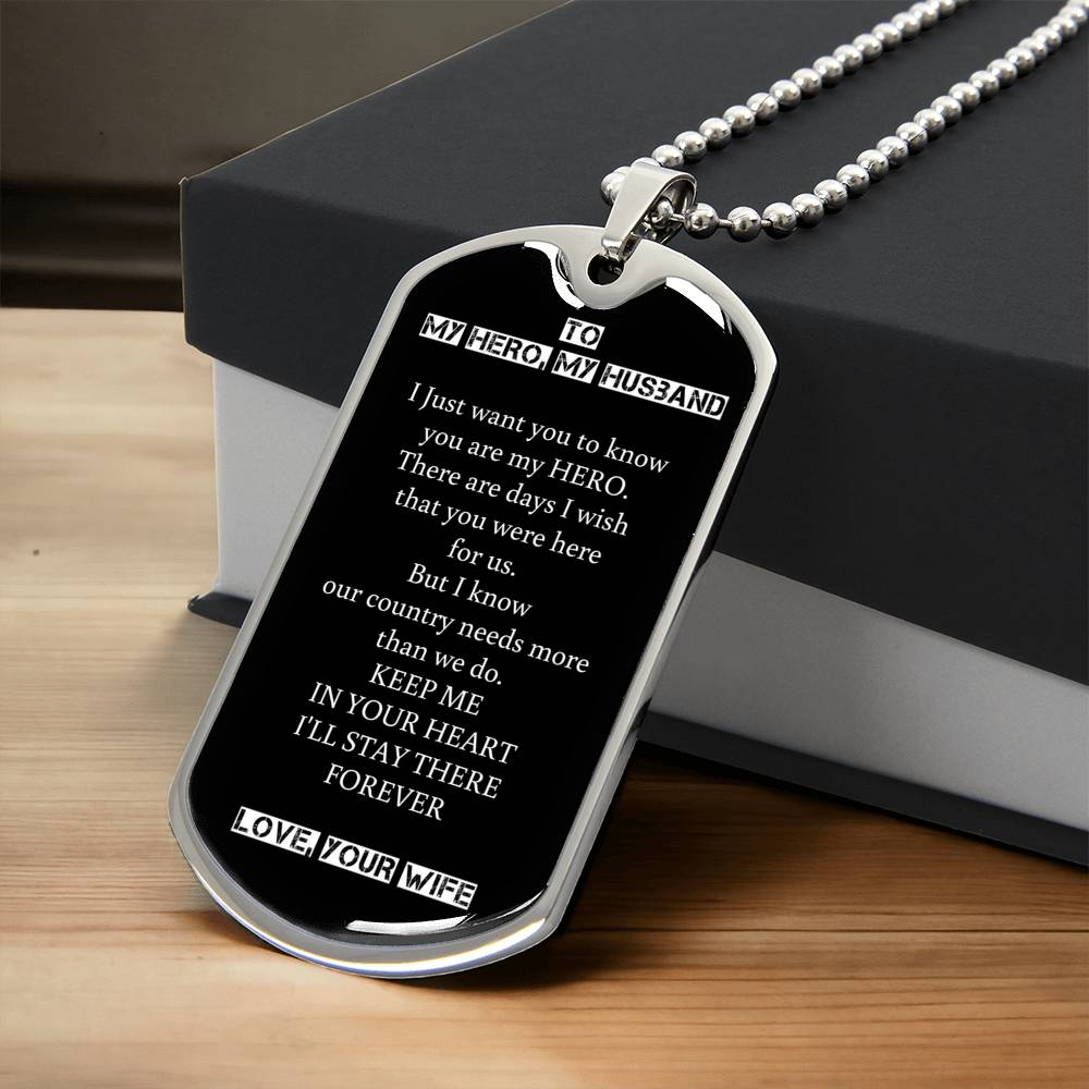 To My Hero, My Husband - Tag Necklace - Army Tag Necklace, Dog Tag
