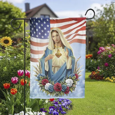 Vertical Garden - Blessed Virgin Mary Sacred Heart Garden Flag , American Patriotic Vertical Yard Banner Vertical Garden Flag