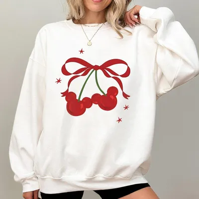 Cherry Mouse Coquette Unisex Sweatshirt Cherry Mickey Bow 90s Sweatshirt Coquette Sweatshirt Magic World Family Trip