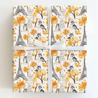 Paris with the Huskies - Gift Wrap for Christmas, Holidays Wrapping Paper, Christmas Wrapping Paper