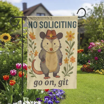 Funny Cowboy Possum Garden Flag, No Soliciting Porch Decor, Decoration Flag Vertical Garden Flag