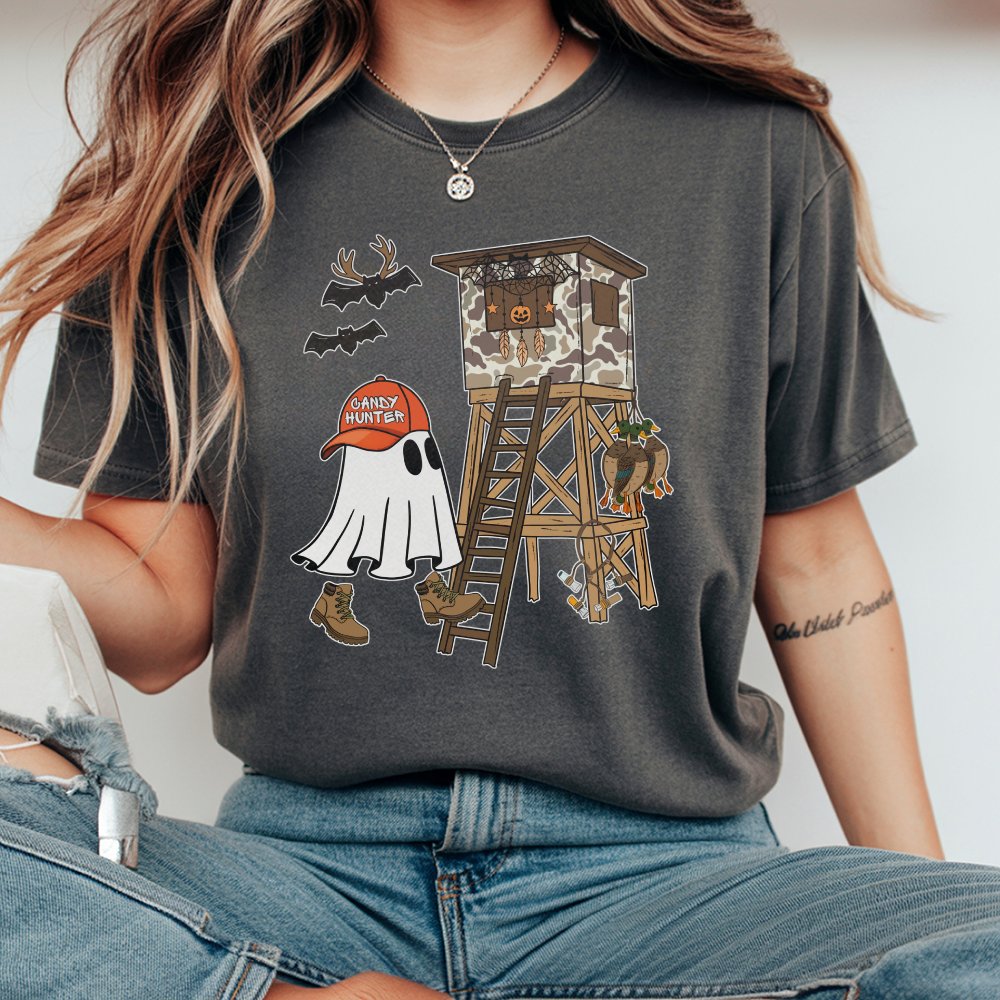 Candy Hunter Camo Ghost Halloween Unisex T-Shirt Camouflage Spooky Fall Candy Hunter Pumpkin T-Shirt Halloween