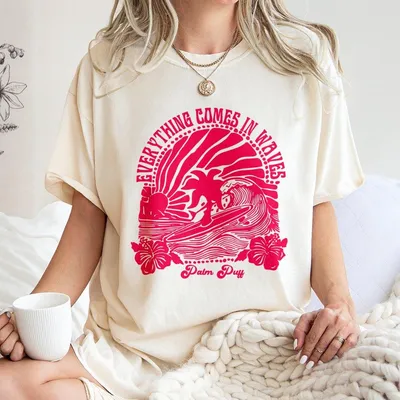 Pink Palm Puff T-Shirt For Women Teen Girls Cute Preppy T-Shirt, Y2k T-Shirt