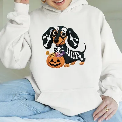 Halloween Dachshund Sports Hoodie Halloween Top For Women Minimalist Casual