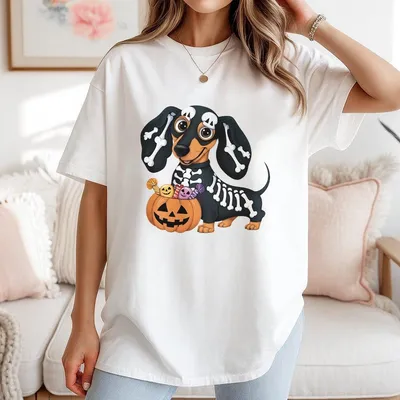 Halloween Dachshund Sports T-Shirt Halloween Top For Women Minimalist Casual