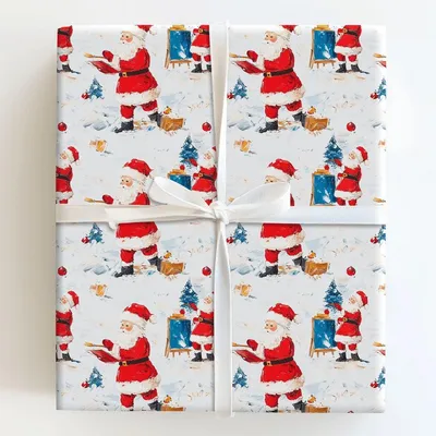 Santa's Studio - Gift Wrap for Christmas, Holidays Wrapping Paper, Christmas Wrapping Paper