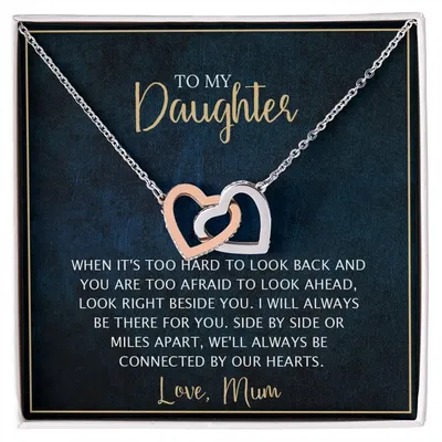 To My Daughter - Unique Heart Bonding Necklace Gift Set Interlocking Hearts Necklace