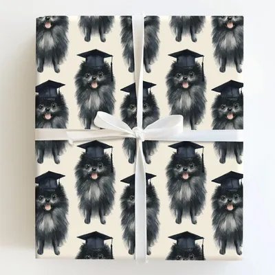 Black Pomeranian Graduate - Gift Wrap for Christmas, Holidays Wrapping Paper, Christmas Wrapping Paper