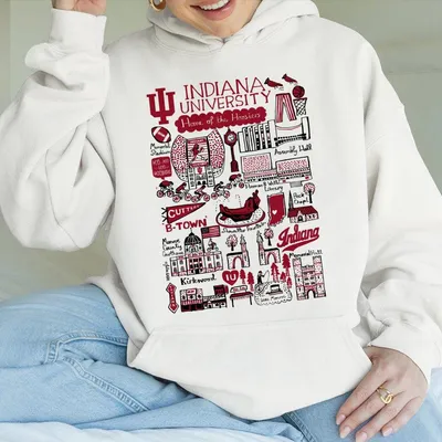 Indiana University Graphic Hoodie  Campus Landmarks Design College Spirit Hoodie For Hoosiers Fans Menswear Tops