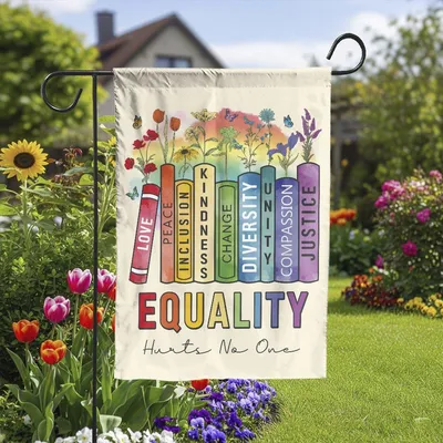 Vertical Garden - Equality Hurts No One Flag, Colorful Book Stack Garden Flag, Gift For Teachers And Equality Advocates Vertical Garden Flag