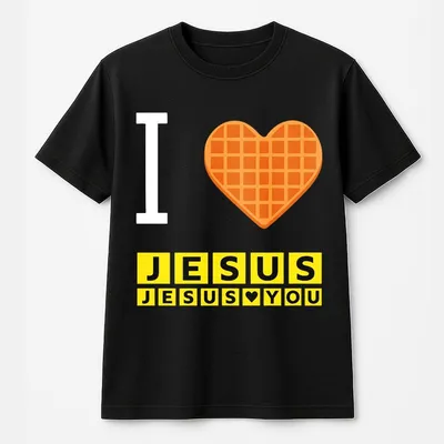 I Love Jesus Waffle Heart Funny Christian Breakfast T-Shirt, Graphic Design Classic Top Casual Style Soft