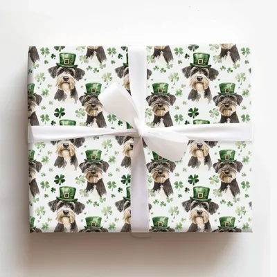 Leprechaun Schnauzers - Gift Wrap for Christmas, Holidays Wrapping Paper, Christmas Wrapping Paper