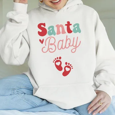 Santa Baby Christmas Pregnancy Announcement T Shit Hoodie Cute Holiday Maternity Hoodie Baby Reveal Outfit For Expect