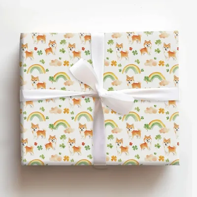Rainbows with the Shiba Inu - Gift Wrap for Christmas, Holidays Wrapping Paper, Christmas Wrapping Paper